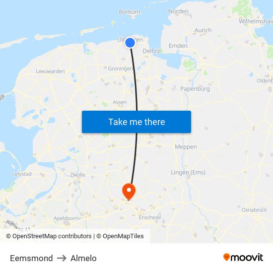 Eemsmond to Almelo map