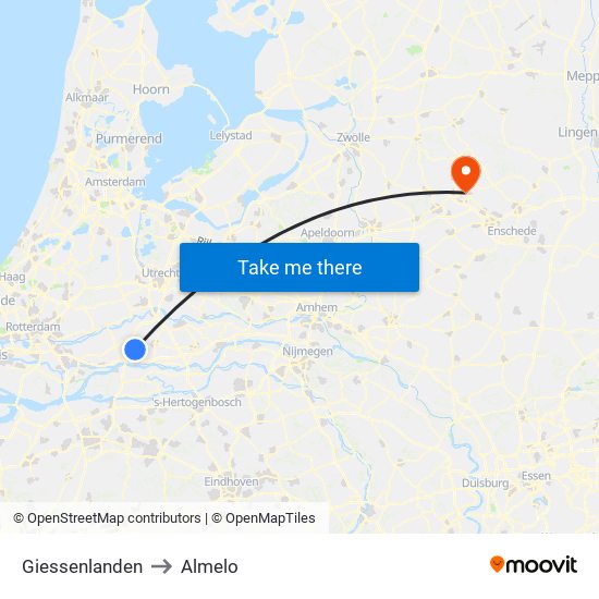Giessenlanden to Almelo map