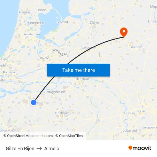 Gilze En Rijen to Almelo map