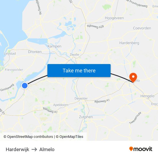 Harderwijk to Almelo map