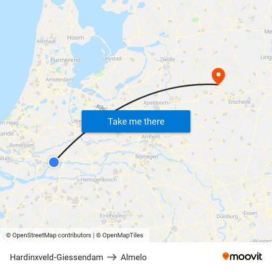 Hardinxveld-Giessendam to Almelo map