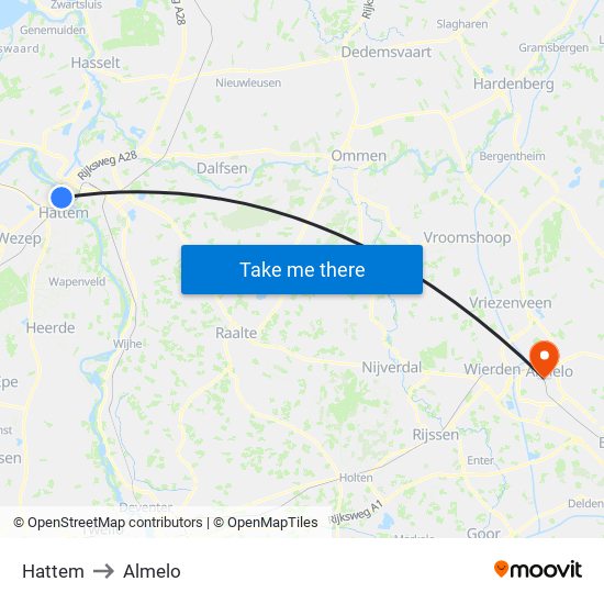 Hattem to Almelo map