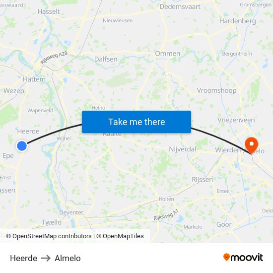 Heerde to Almelo map