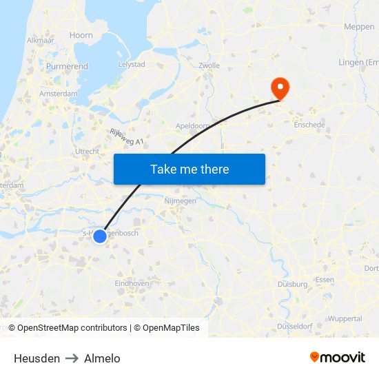 Heusden to Almelo map