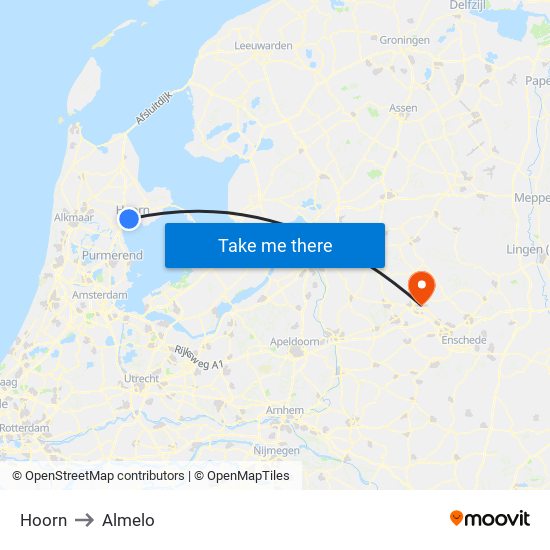 Hoorn to Almelo map