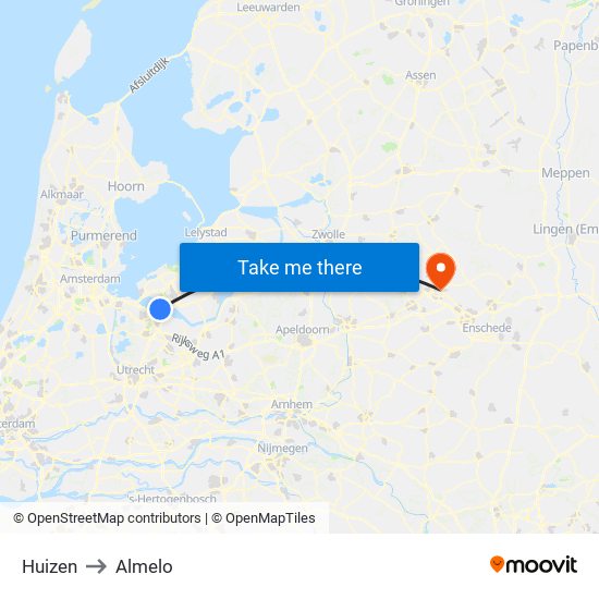 Huizen to Almelo map