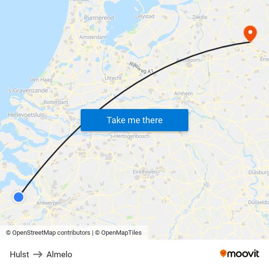 Hulst to Almelo map