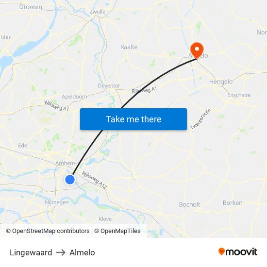 Lingewaard to Almelo map