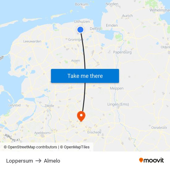 Loppersum to Almelo map