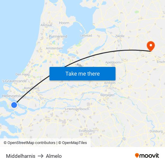 Middelharnis to Almelo map