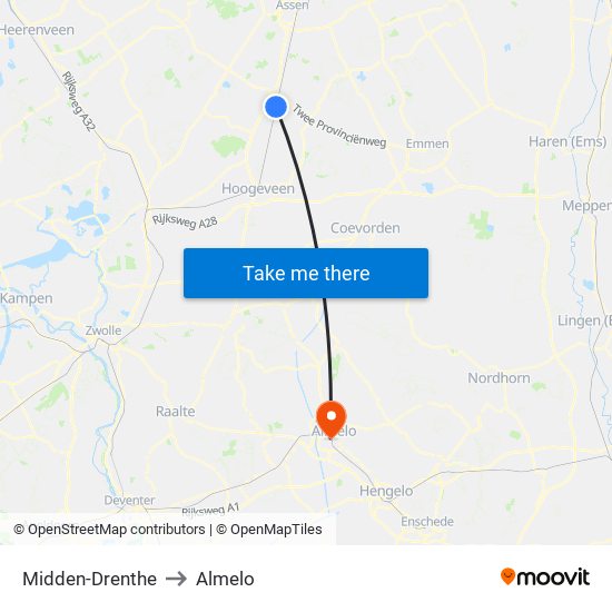 Midden-Drenthe to Almelo map