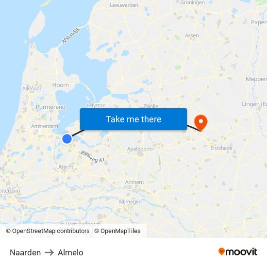 Naarden to Almelo map