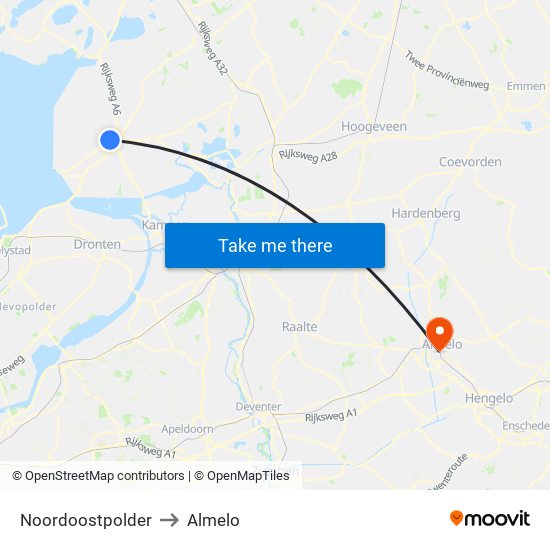 Noordoostpolder to Almelo map