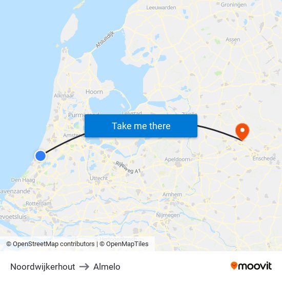 Noordwijkerhout to Almelo map