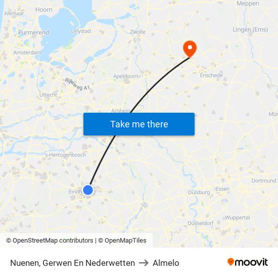 Nuenen, Gerwen En Nederwetten to Almelo map