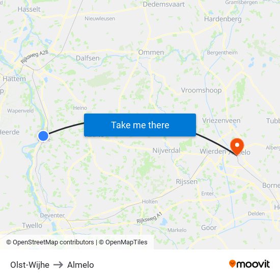 Olst-Wijhe to Almelo map