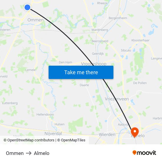 Ommen to Almelo map