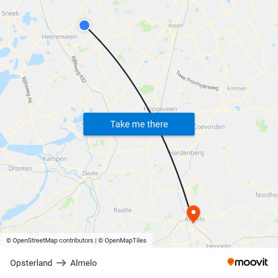 Opsterland to Almelo map