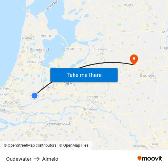 Oudewater to Almelo map