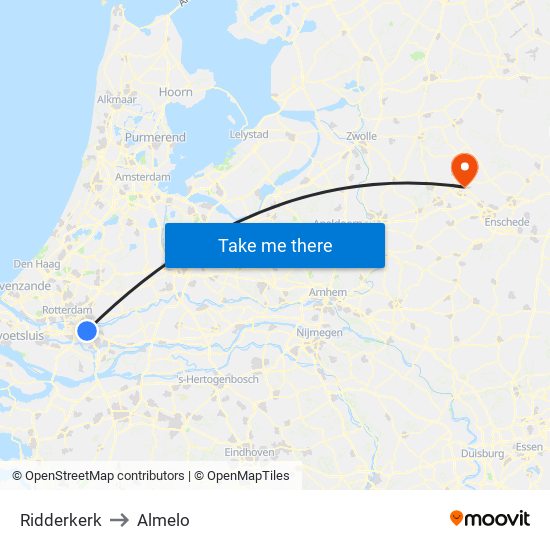 Ridderkerk to Almelo map