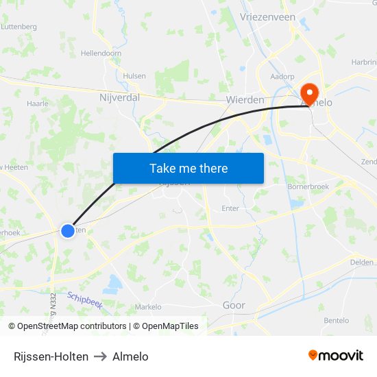 Rijssen-Holten to Almelo map