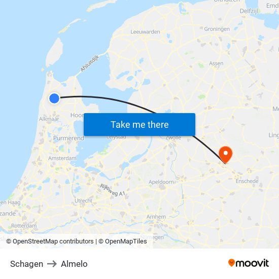 Schagen to Almelo map