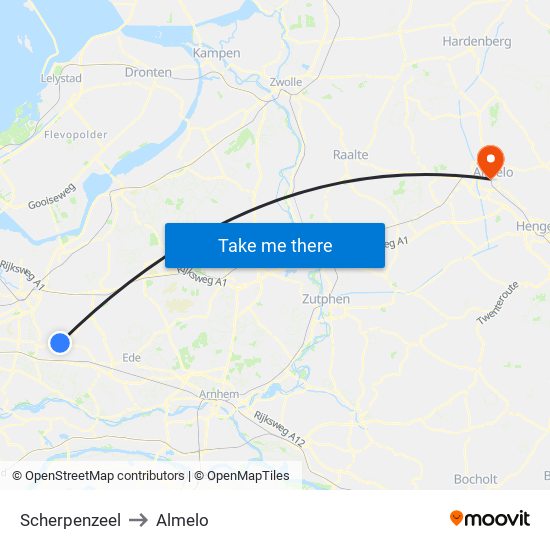 Scherpenzeel to Almelo map