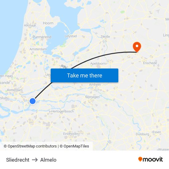 Sliedrecht to Almelo map