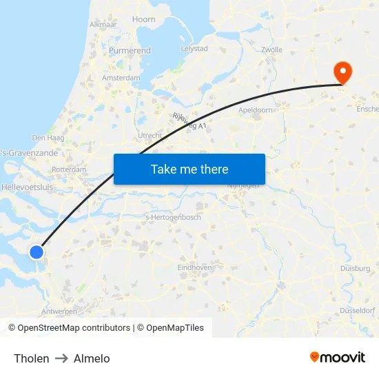Tholen to Almelo map