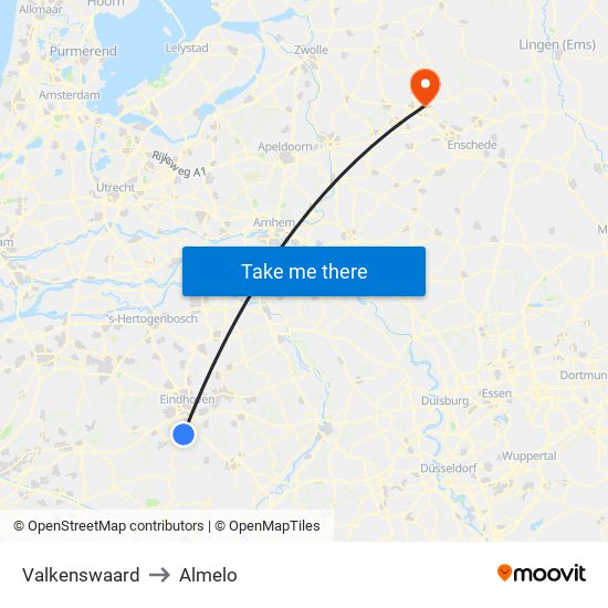 Valkenswaard to Almelo map