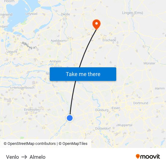 Venlo to Almelo map