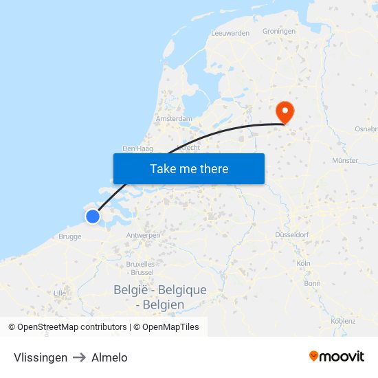 Vlissingen to Almelo map