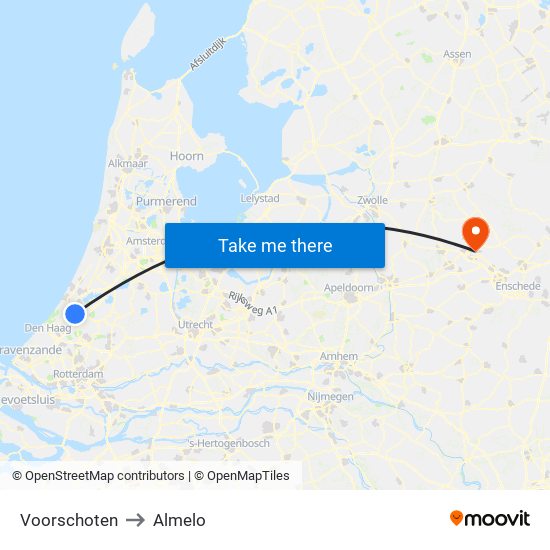 Voorschoten to Almelo map