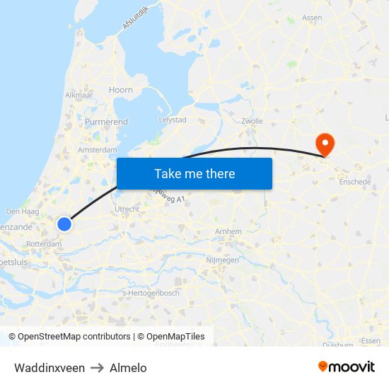 Waddinxveen to Almelo map