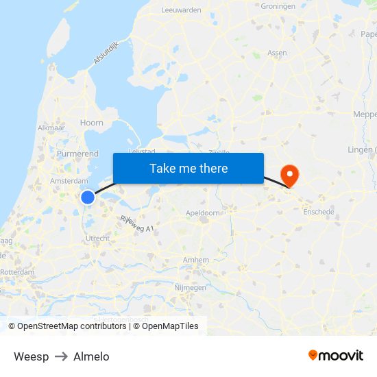 Weesp to Almelo map