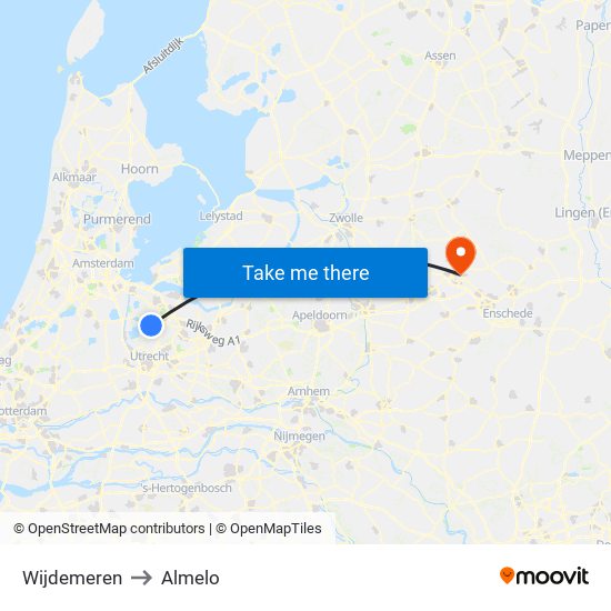 Wijdemeren to Almelo map