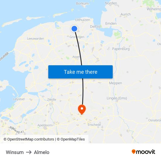 Winsum to Almelo map