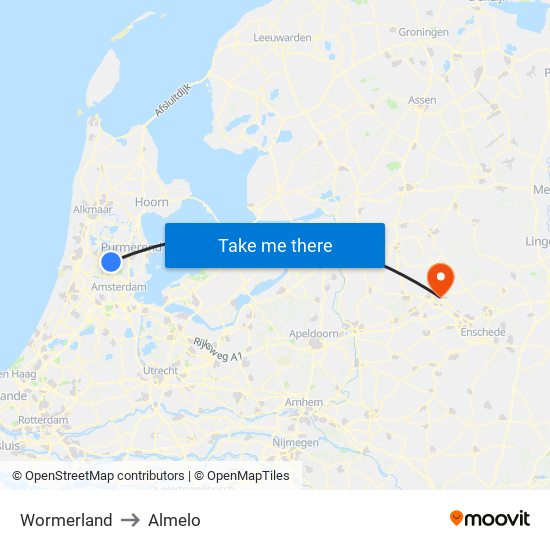 Wormerland to Almelo map