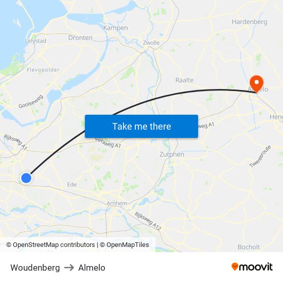 Woudenberg to Almelo map