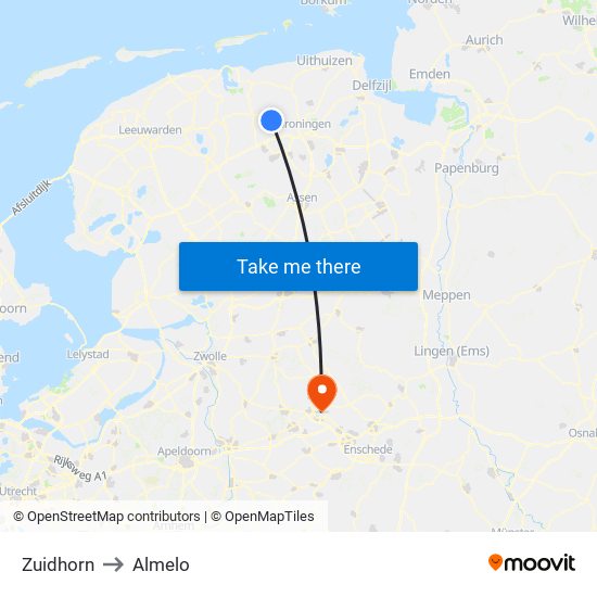 Zuidhorn to Almelo map