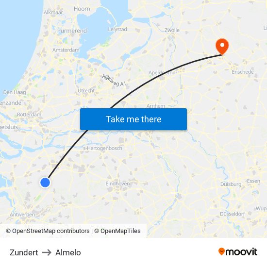 Zundert to Almelo map