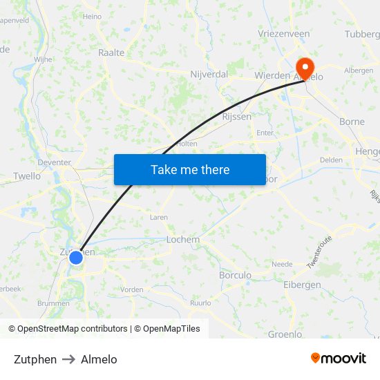 Zutphen to Almelo map