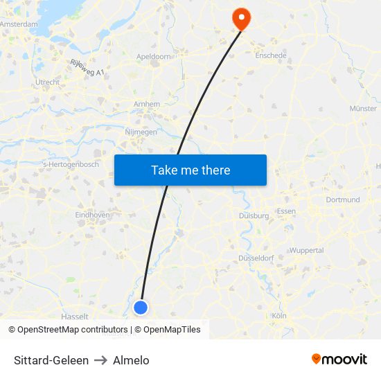 Sittard-Geleen to Almelo map