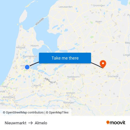 Nieuwmarkt to Almelo map