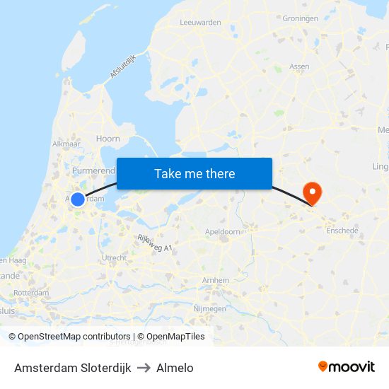 Amsterdam Sloterdijk to Almelo map