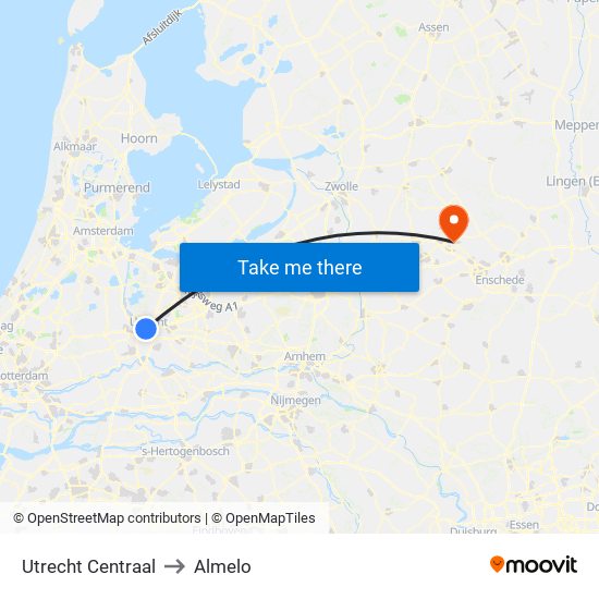 Utrecht Centraal to Almelo map