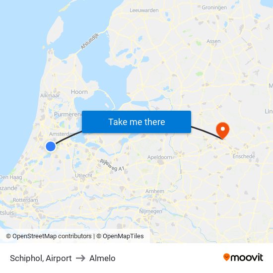 Schiphol, Airport to Almelo map