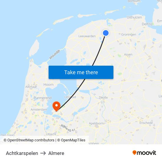 Achtkarspelen to Almere map