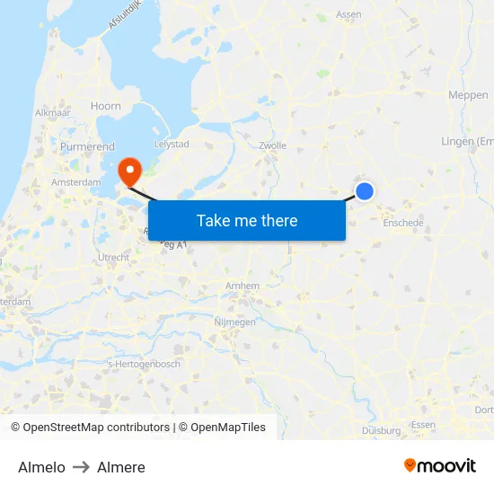 Almelo to Almere map