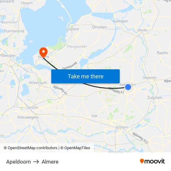 Apeldoorn to Almere map